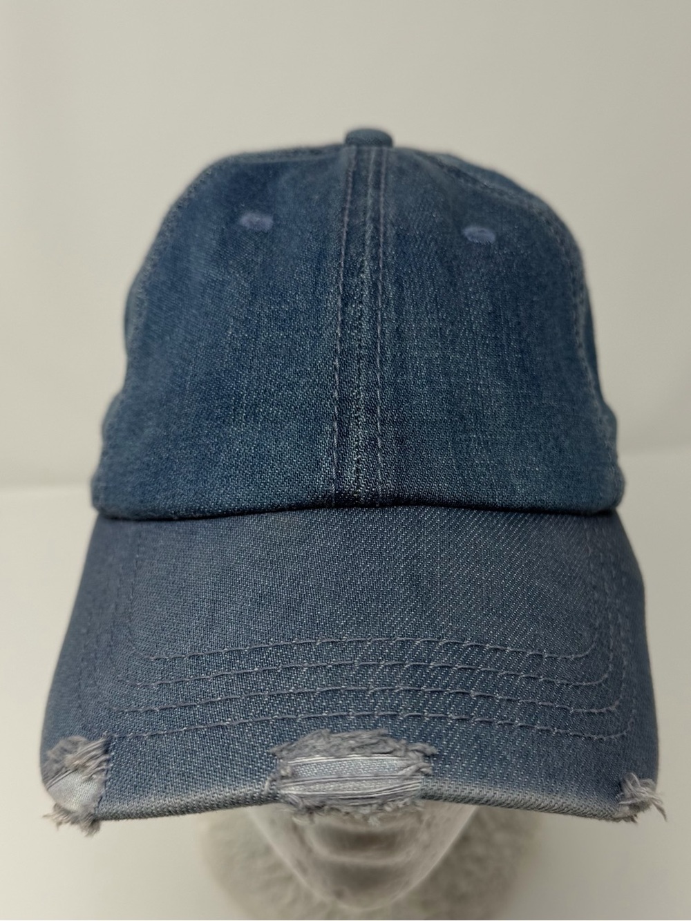 aerie Washed Denim Blue Distressed Baseball Hat